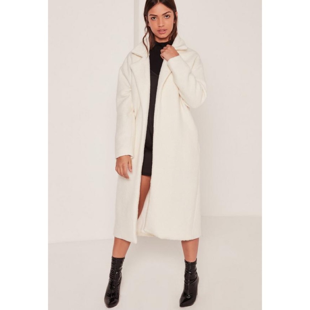 Misguided Textured Faux Wool Tailored Coat - White
